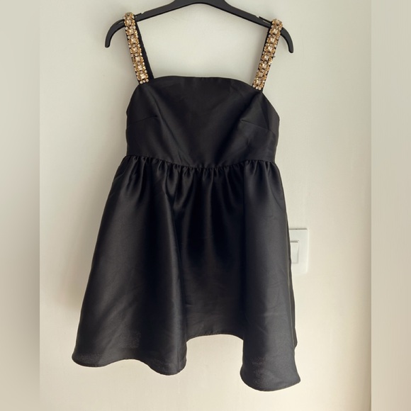 Self Portrait BLACK TAFFETA EMBELLISHED MINI DRESS - Picture 2 of 3